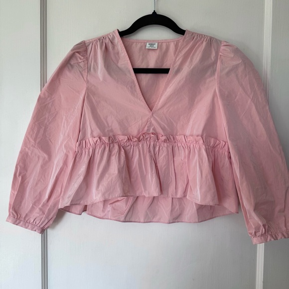 Aritzia Sunday Best Jinx Puff Sleeve Cotton Peplum Baby Doll Top - Picture 3 of 5